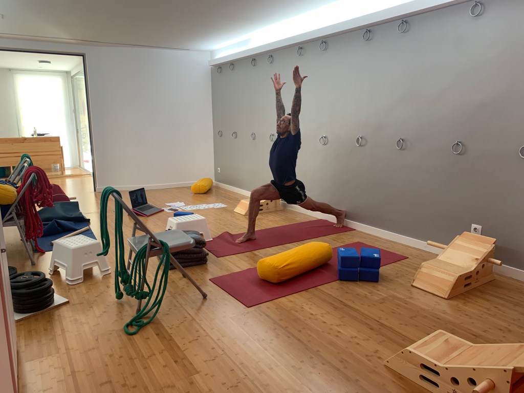 Alfonso Castano teaching a Iyengar Class via Zoom to Students in Norway